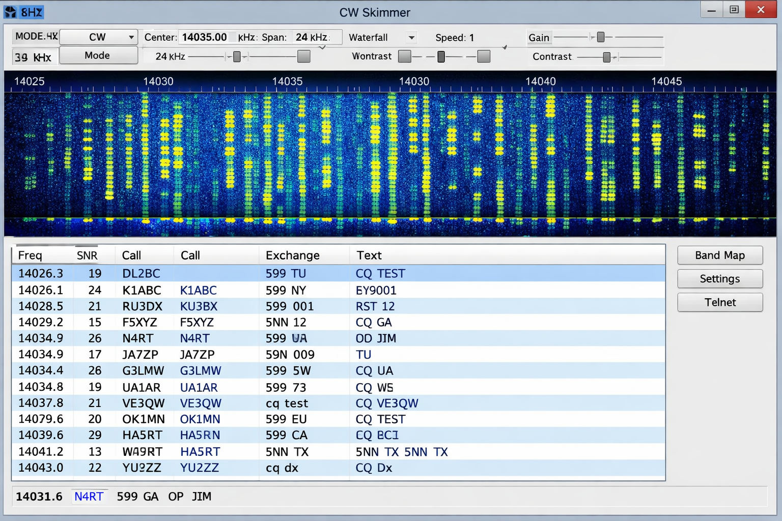 CW Skimmer software decoding Morse code signals for the Reverse Beacon Network