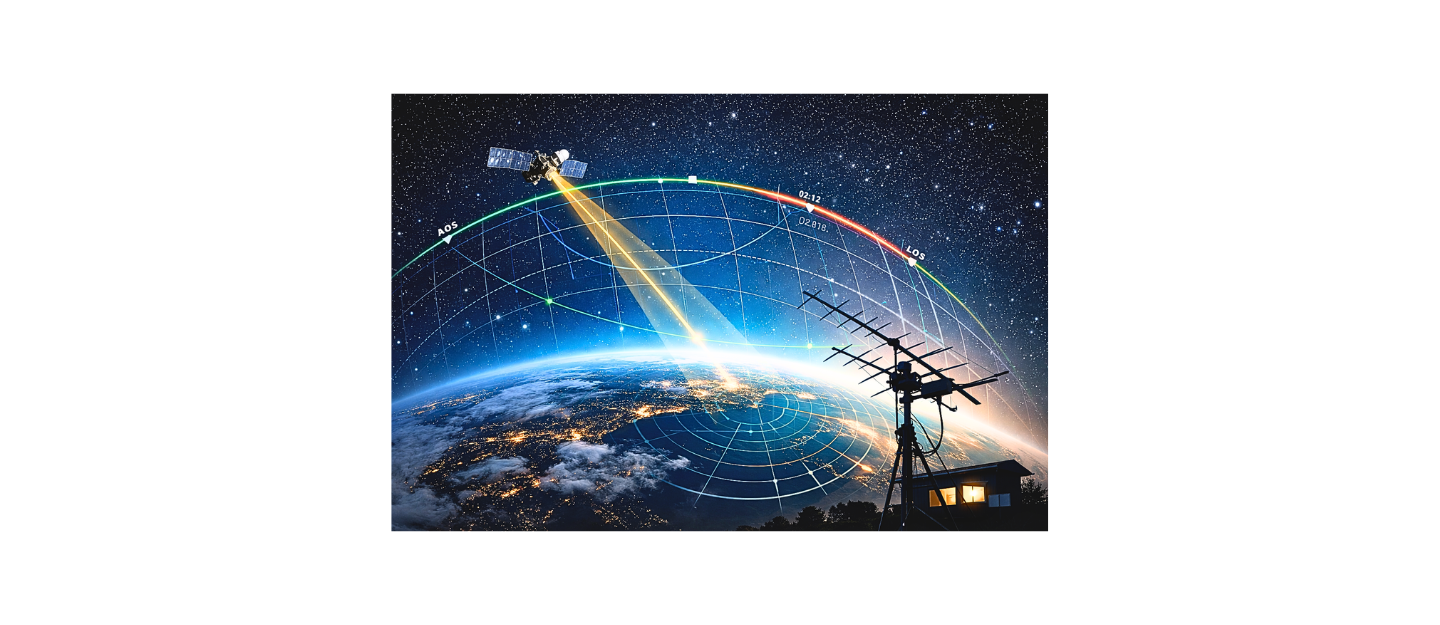 ham radio satellite tracking with antenna and orbital path visualization