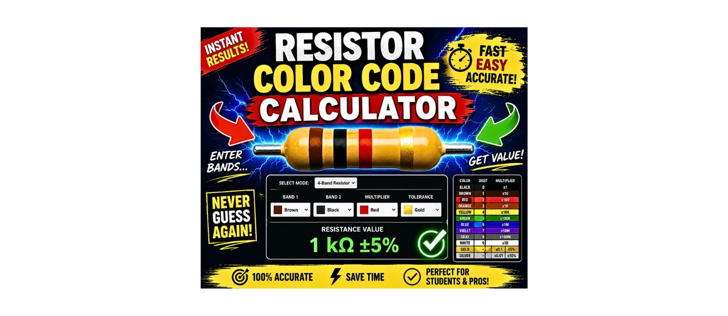A resistor color code calculator to add colors and get the resistor values